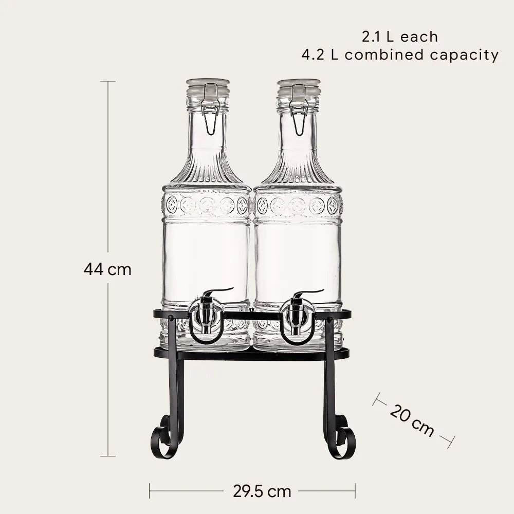 Double Clip-Top Glass Beverage Dispenser With Stand