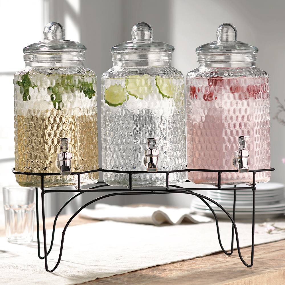 Triple Glass Beverage Dispenser With Metal Stand