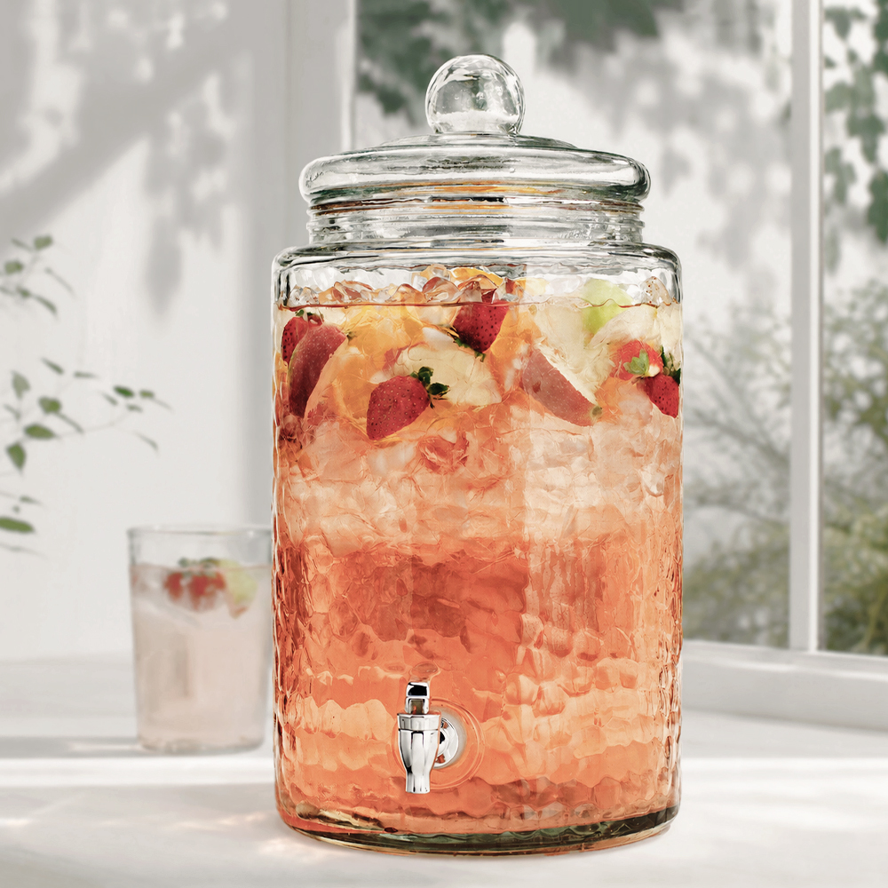 Hammered Glass Beverage Dispenser