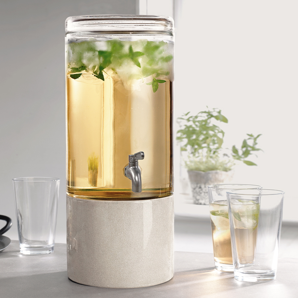 Glass Beverage Dispenser With Ceramic Base
