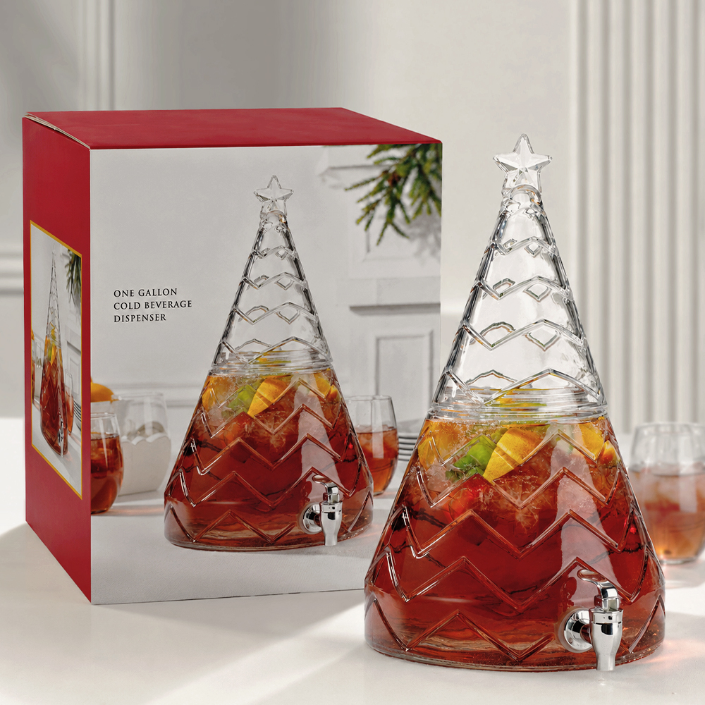 Christmas Tree Glass Beverage Dispenser