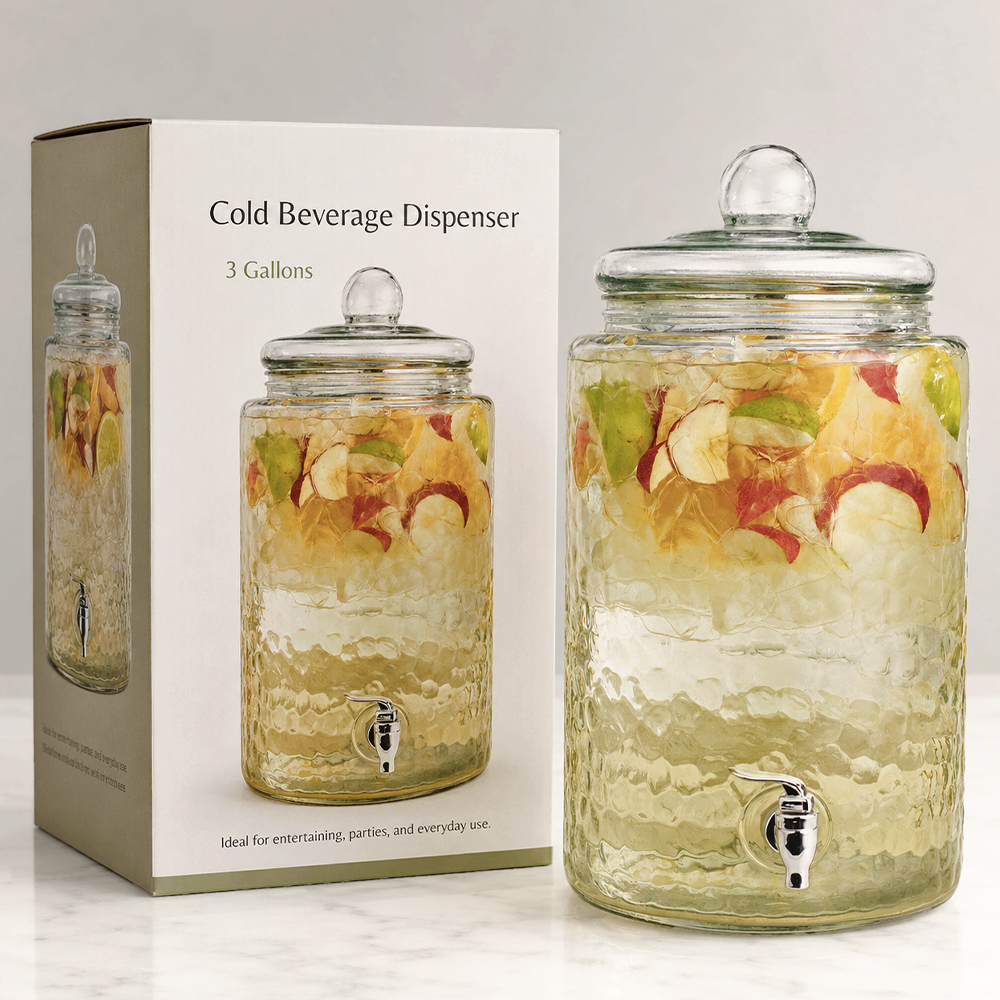 Hammered Glass Beverage Dispenser