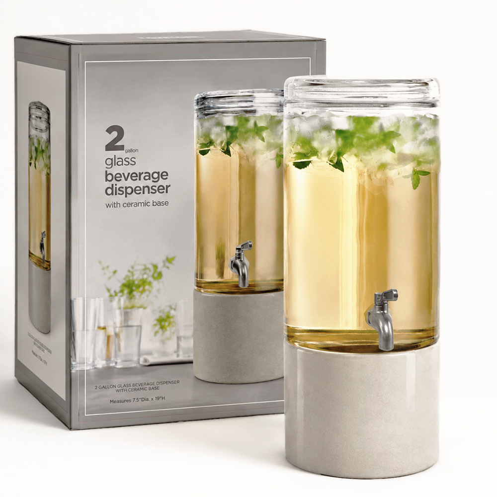 Glass Beverage Dispenser With Ceramic Base