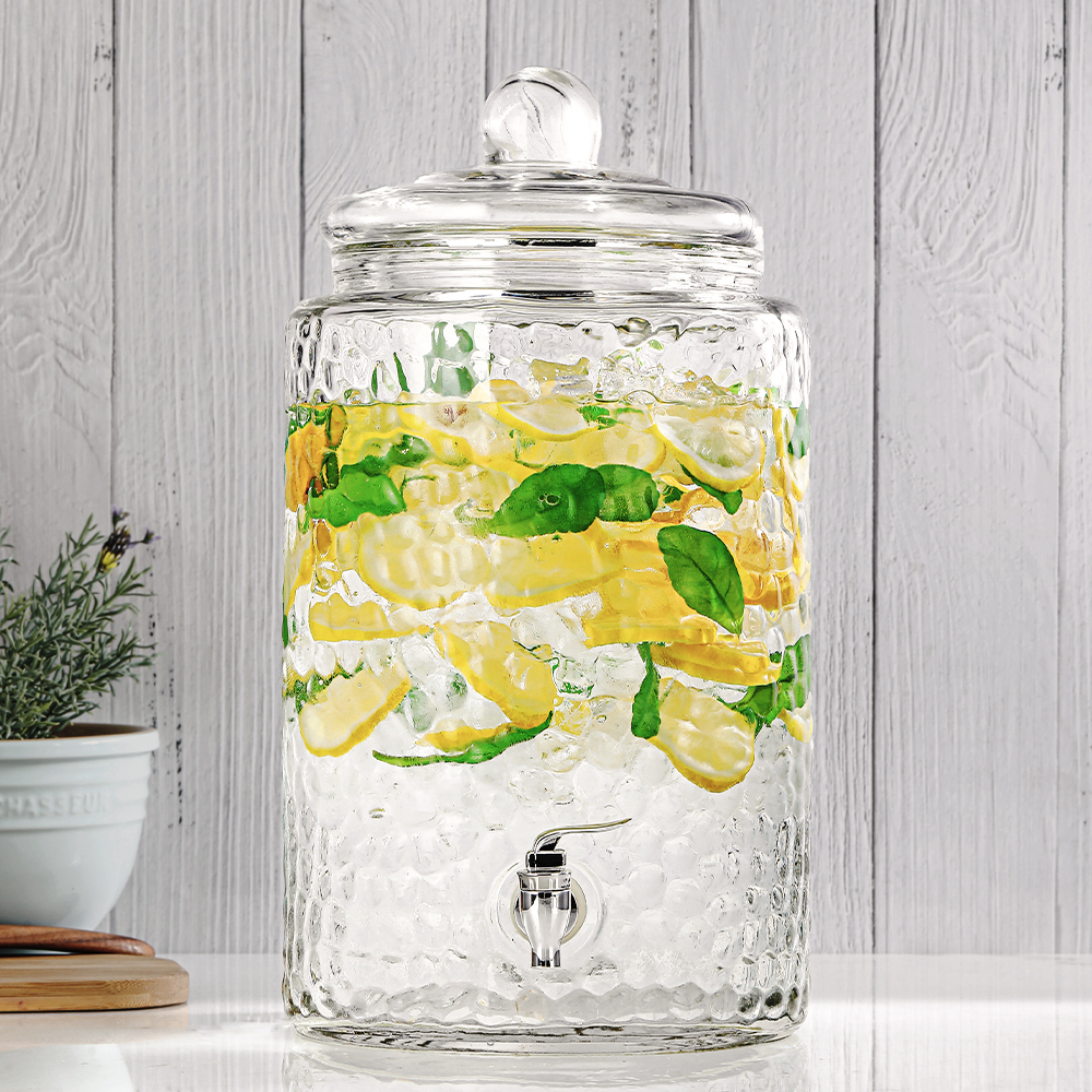 Hammered Glass Beverage Dispenser