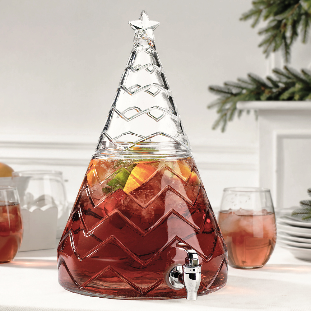 Christmas Tree Glass Beverage Dispenser