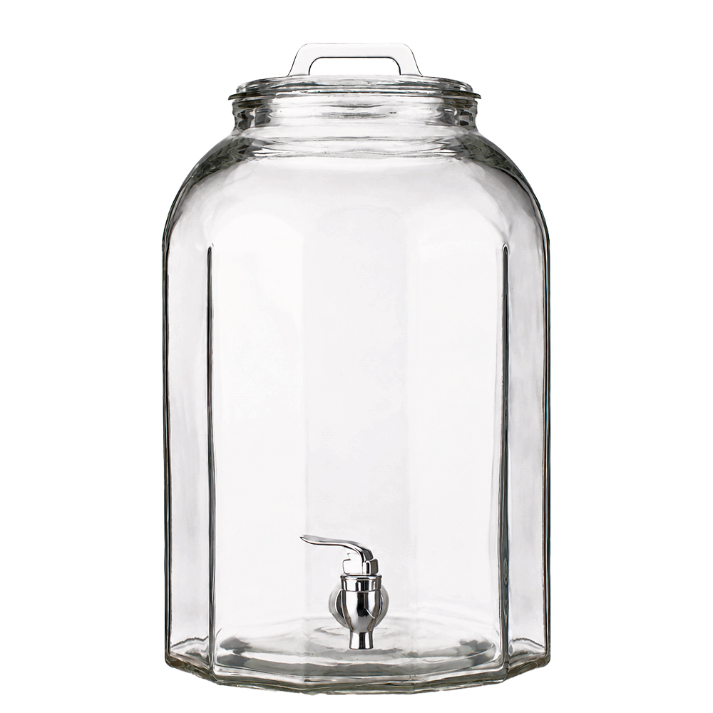 Glass Beverage Dispenser With Metal Caddy