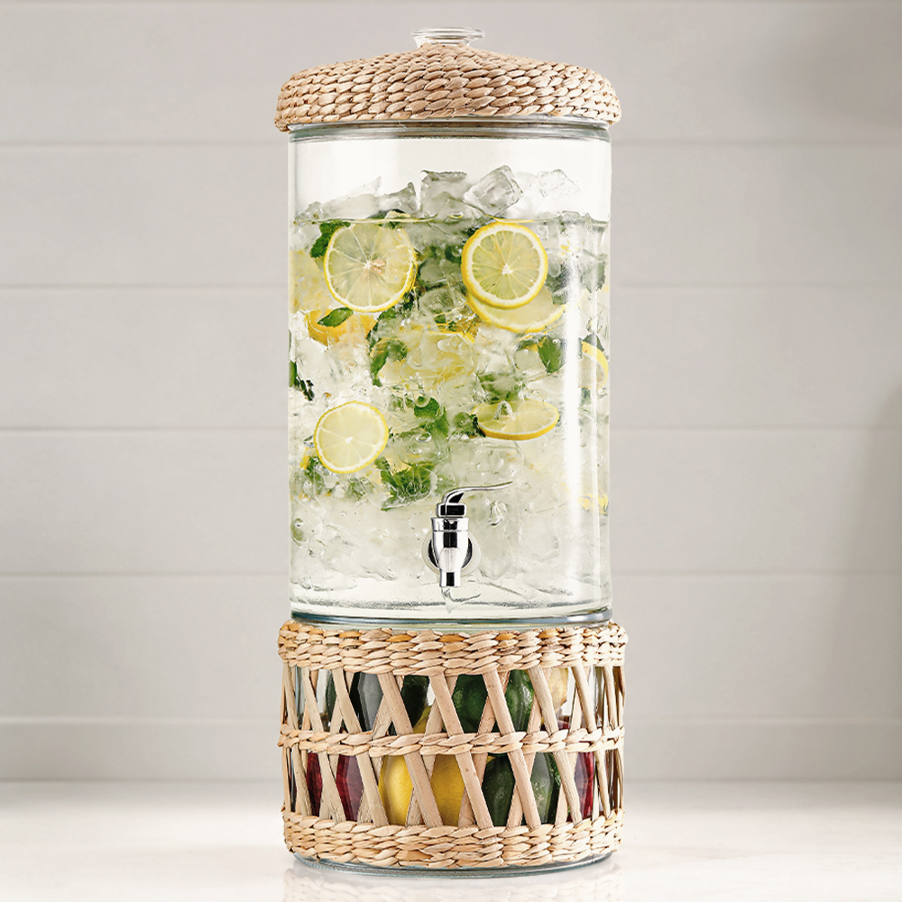 Rattan Glass Beverage Dispenser