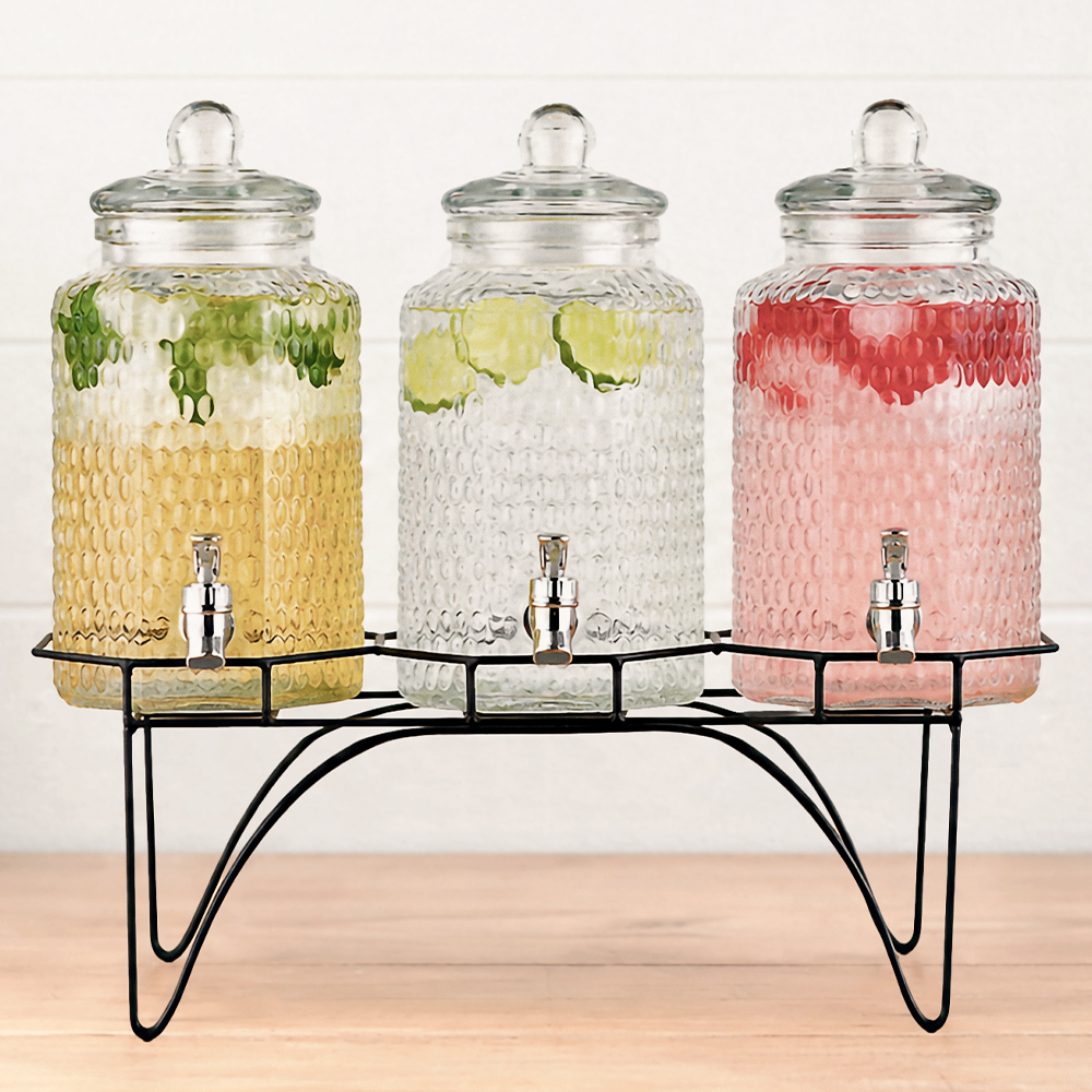 Triple Glass Beverage Dispenser With Metal Stand
