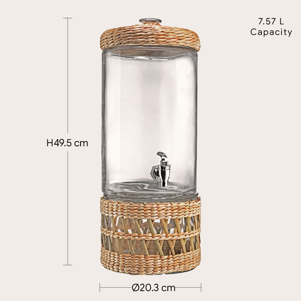 Glass Beverage Dispenser With Wicker Lid & Base