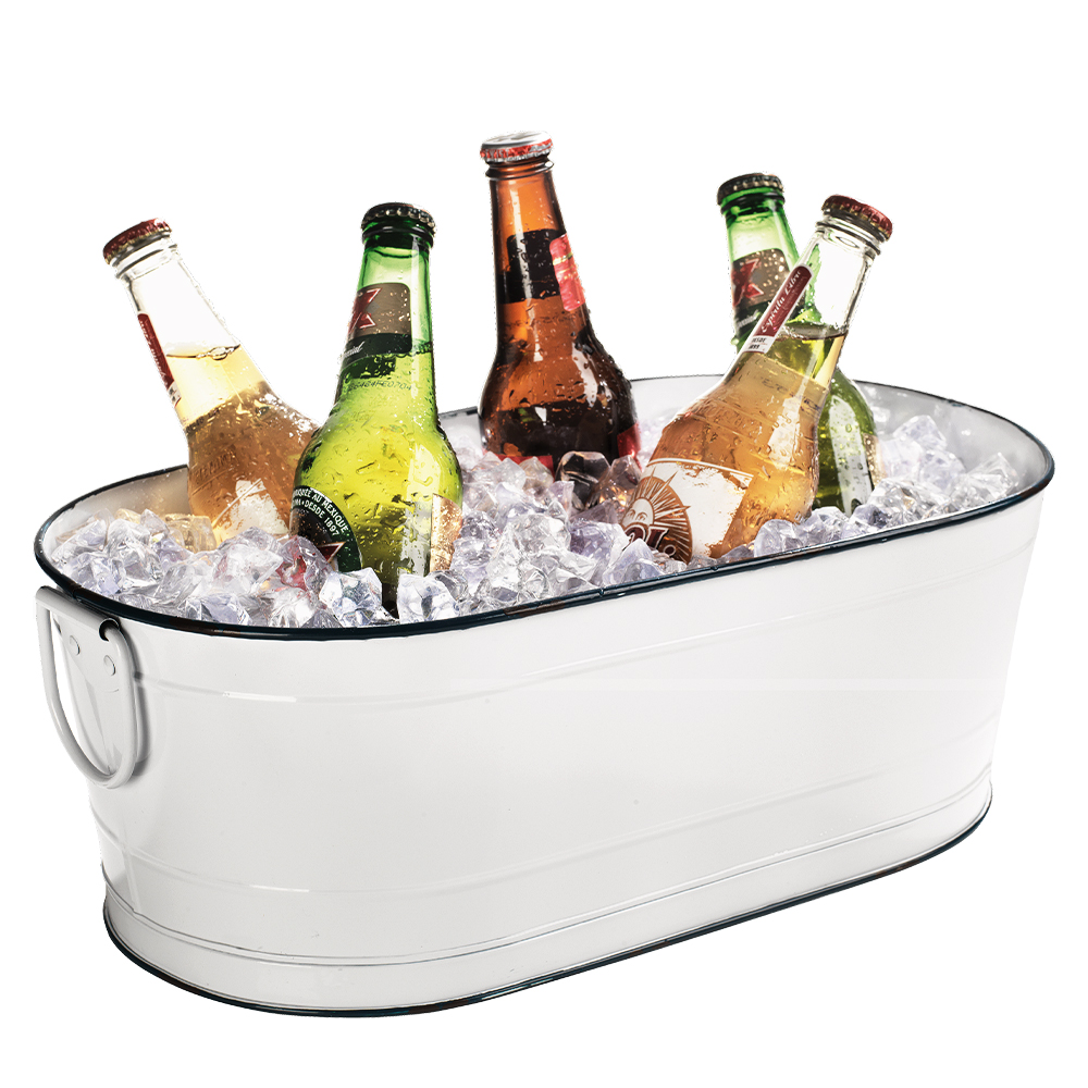 Double Glass Beverage Dispenser With Enamel Ice Bucket Base
